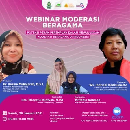 Kaji Peran Perempuan dalam Moderasi Beragama melalui Webinar Mahasiswa Kuliah Kerja Nyata Mandiri Dari Rumah (KKN MIT-DR) Kelompok 08, Angkatan XI UIN Walisongo Semarang, melakukan edukasi melalui kegiatan webinar