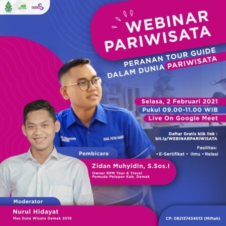 Kaji Peran Tour Guide dalan Dunia Wisata melalui Webinar Mahasiswa Kuliah Kerja Nyata Mandiri Dari Rumah (KKN MIT-DR) Kelompok 08, Angkatan XI UIN Walisongo Semarang, melakukan edukasi melalui kegiatan webinar pariwisata