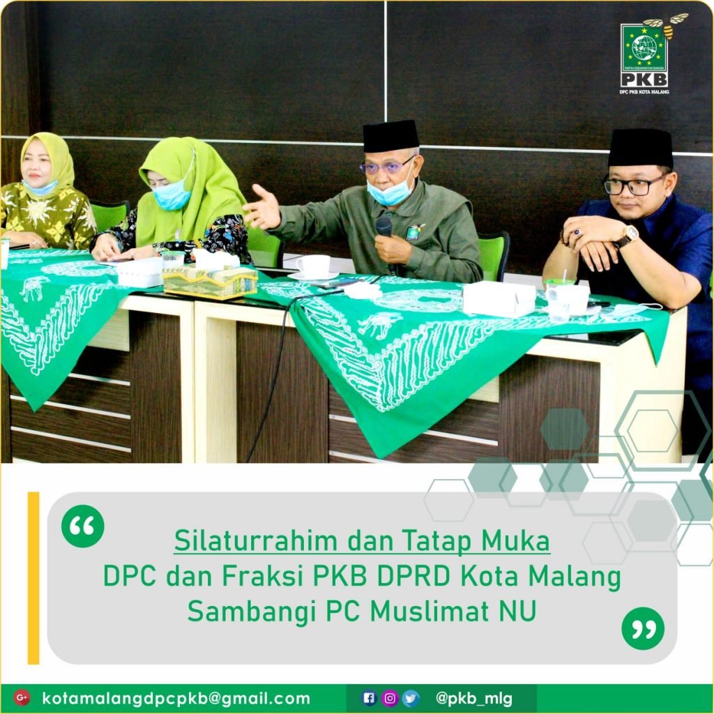 Silaturohim dan Tatap Muka : DPC beserta Fraksi PKB DPRD Kota malang Sambangi PC Muslimat Deskripsi foto : Hj. Lathifah Shohib, Hj. Bu.Nyai Mutomimah Hasyim Muzadi (Ketua PC Muslimat Kota Malang), H. Fatchullah,SH (Ketua DPC PKB Kota Malang), Ahmad Farih Sulaiman (Ketua F.PKB DPRD Kota Malang)