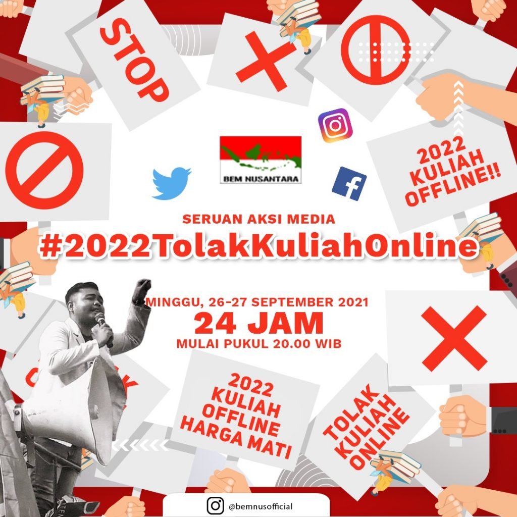 27 September 2021, BEM Nusantara Bakal Naikkan Tagar #2022TolakKuliahOnline Pamflet ajakan viralkan tagar 2022tolakkuliahonline