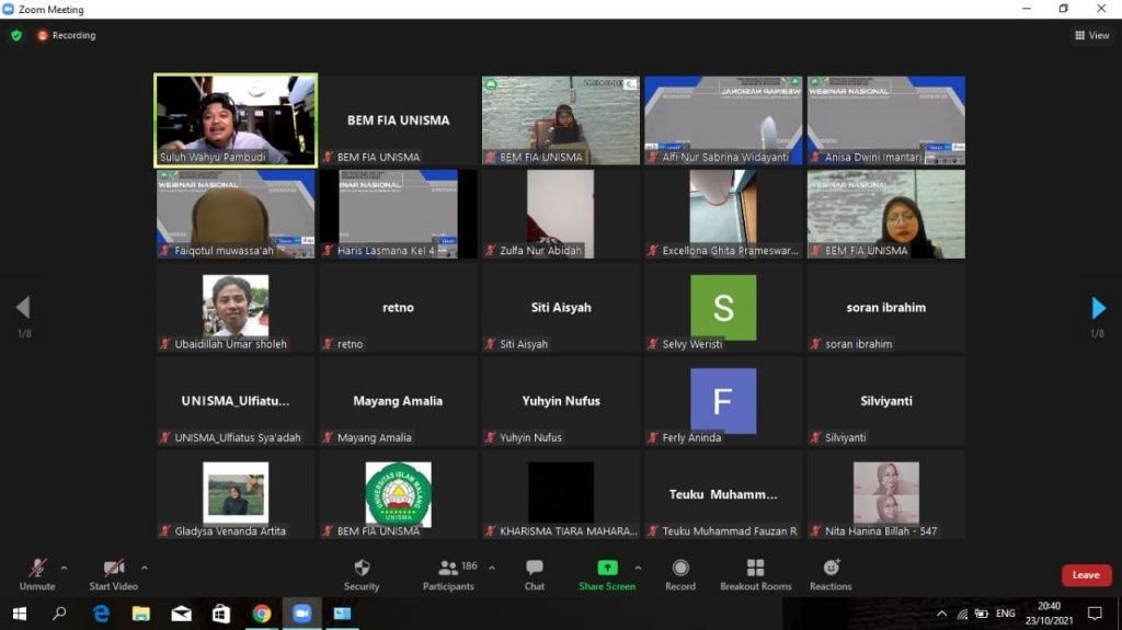 Ulas Dampak Pandemi di Dunia Wirausaha, BEM FIA Unisma Helat Webinar Nasional Webinar yang dilakasanakan melalui zoom meeting