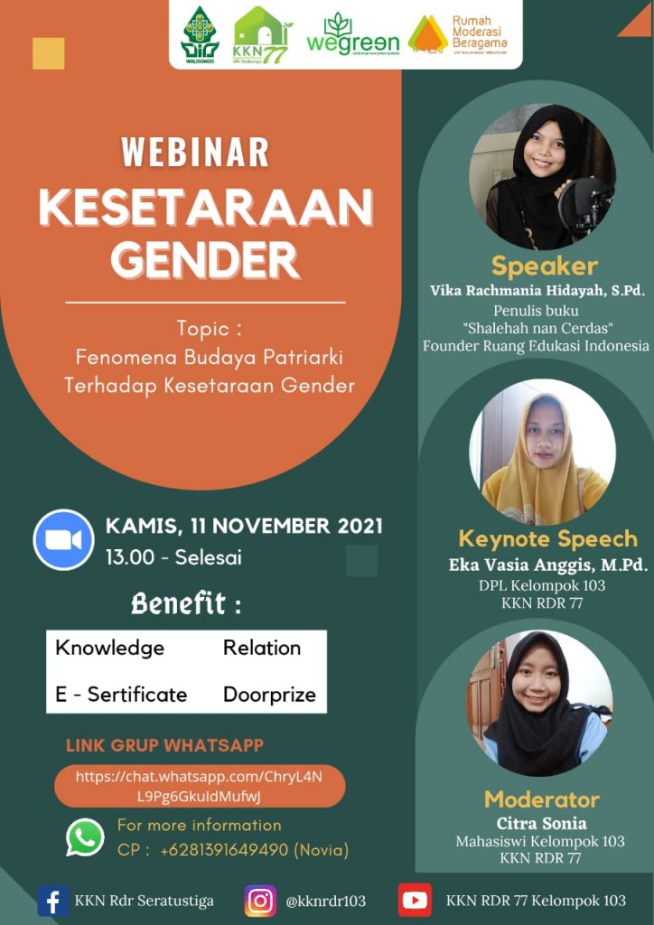 Webinar Gender, Mahasiswa UIN Walisongo Ajak Masyarakat Mengenal Budaya Patriarki