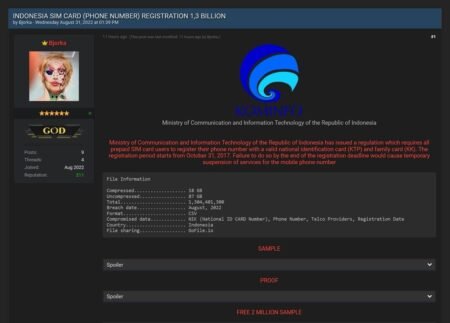 Miliaran Data Registrasi Kartu SIM Diduga Bocor Data pendaftaran kartu SIM diduga bocor / @SRifqi