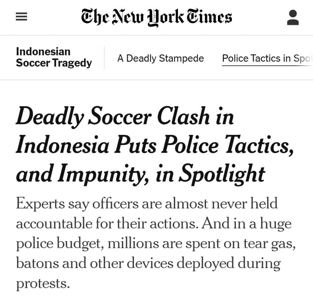 Deretan Media Asing Soroti Tragedi Kanjuruhan The New York Times soroti tragedi Kanjuruhan / tangkapan layar thenewyorktimes