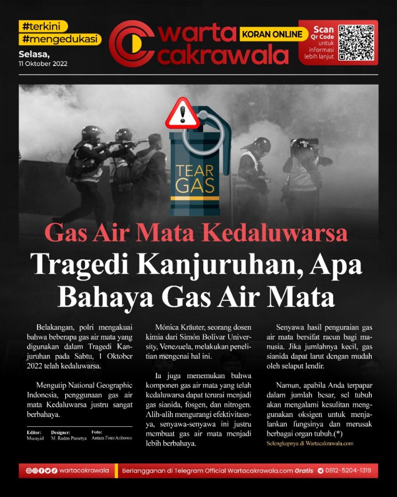 Koran Online: Gas Air Mata Kedaluwarsa Tragedi Kanjuruhan Koran online edisi Selasa 11 Oktober 2022. Gas Air Mata Kedaluwarsa Tragedi Kanjuruhan