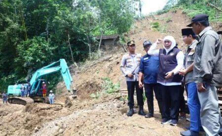 Pemprov Jatim Hibahkan Lahan untuk Relokasi Korban Longsor Trenggalek Gubernur Jawa Timur Khofifah Indar Parawansa didampingi Bupati Trenggalek meninjau lokasi longsor / ist