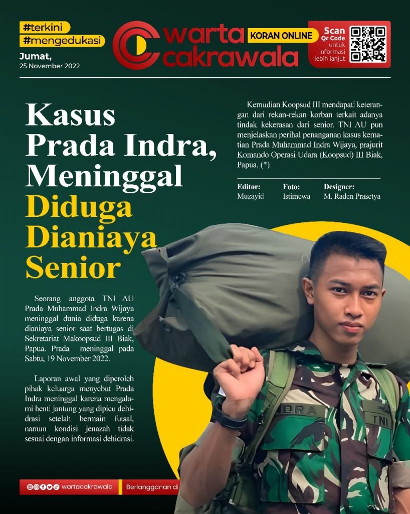 Koran Online: Kasus Prada Indra, Meninggal Diduga Dianiaya Senior Koran online edisi Jumat 25 November 2022