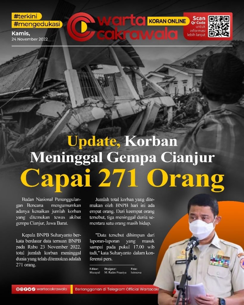 Koran Online: Korban Meninggal Gempa Cianjur Capai 271 Orang Koran online edisi Kamis 24 November 2022