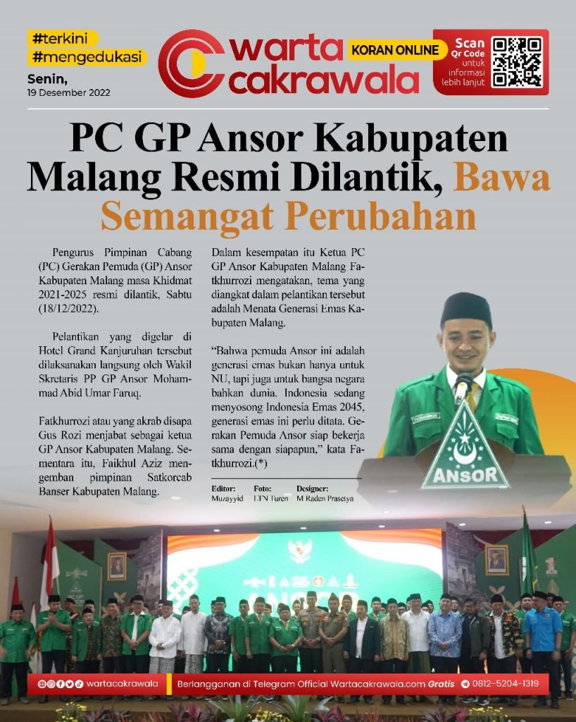 Koran Online: PC GP Ansor Kabupaten Malang Resmi Dilantik Koran online edisi Senin 19 Desember 2022