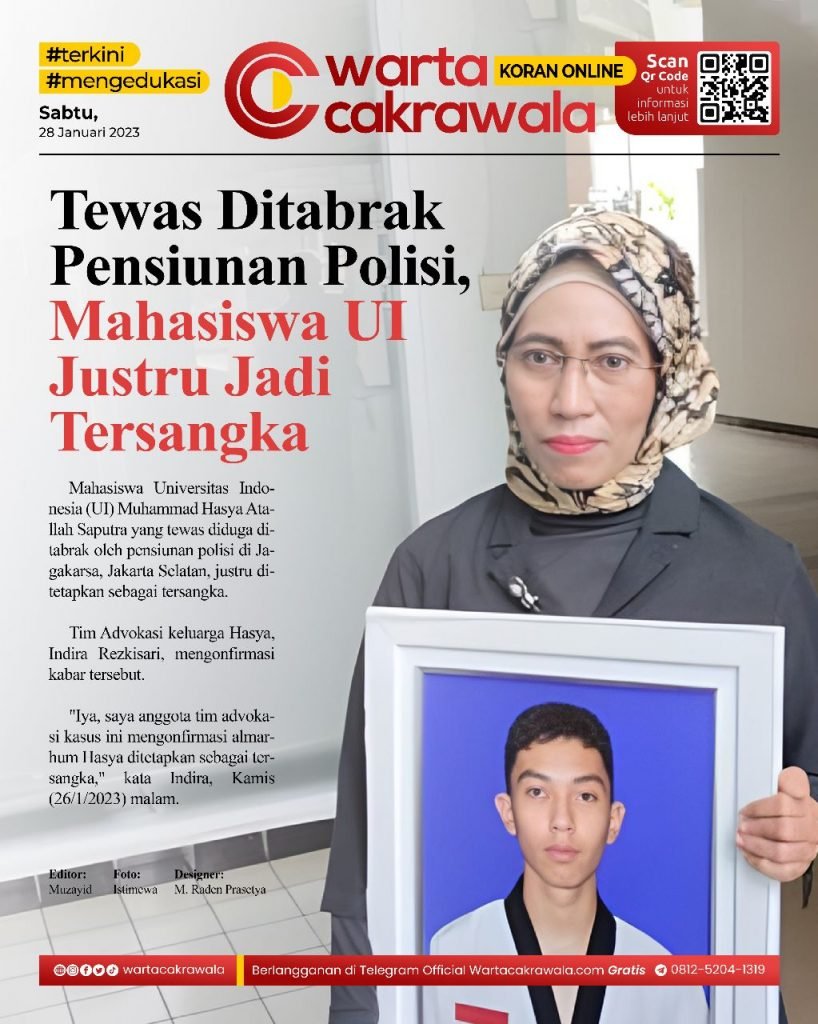 Koran Online: Tewas Ditabrak Pensiunan Polisi, Mahasiswa UI Justru Jadi Tersangka Koran online edisi Sabtu 28 Januari 2023