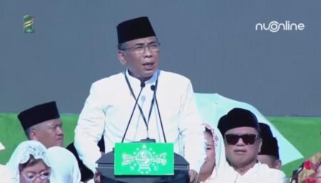Gus Yahya: Satu Abad NU Merupakan Riyadhoh Ketua Umum Pengurus Nahdlatul Ulama Gus Yahya Cholil Staquf saat memberikan sambutan dalam Resepsi Satu Abad Nahdlatul Ulama / tangkapan layar