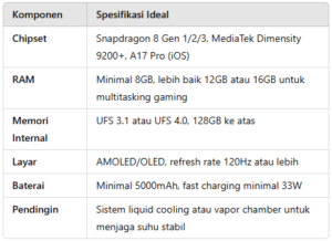 Tabel spek hp gaming terbaik